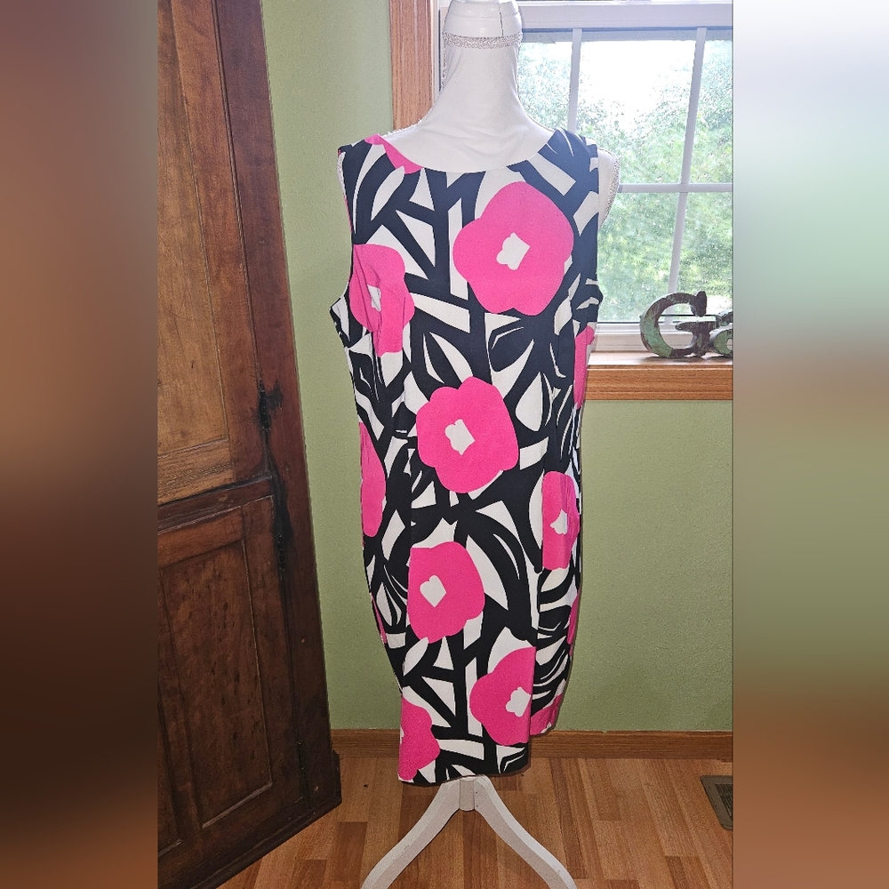 Dressbarn Size 16.Floral Sleeveless Dress - Pink and Black